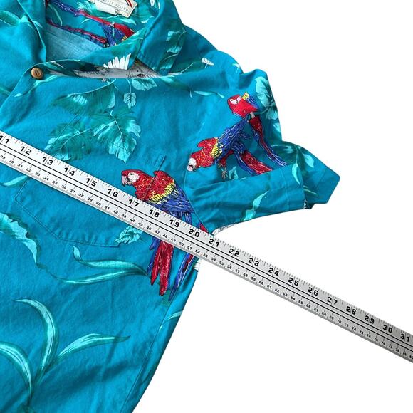 Vintage Paradise Found Shirt Mens Large Green Blue Teal Magnum PI jungle Bird - Picture 6 of 8
